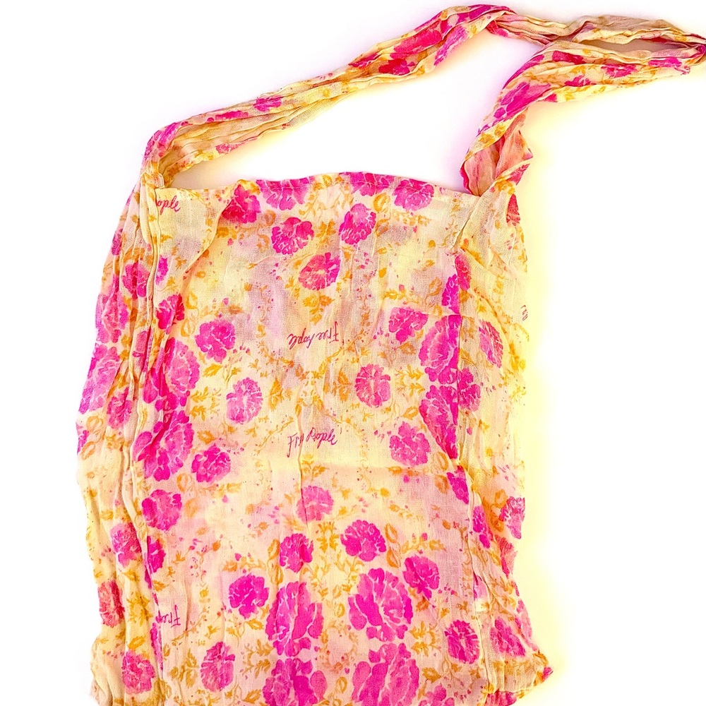 Free People Pink and Yellow Linen Floral bag